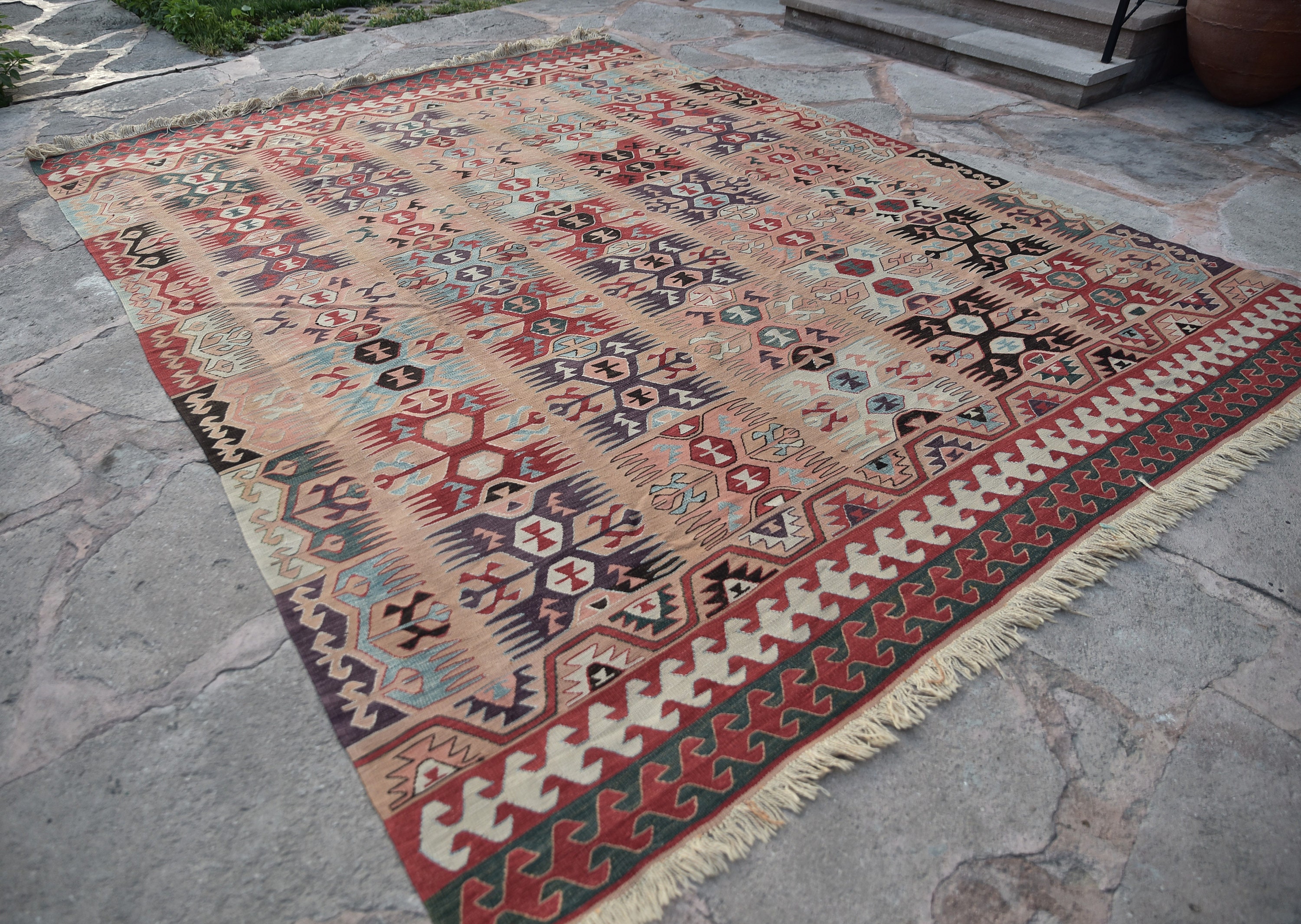 Large Anatolian Kilim Rug: Natural Dyed Organic Wool, 8'7x11'6