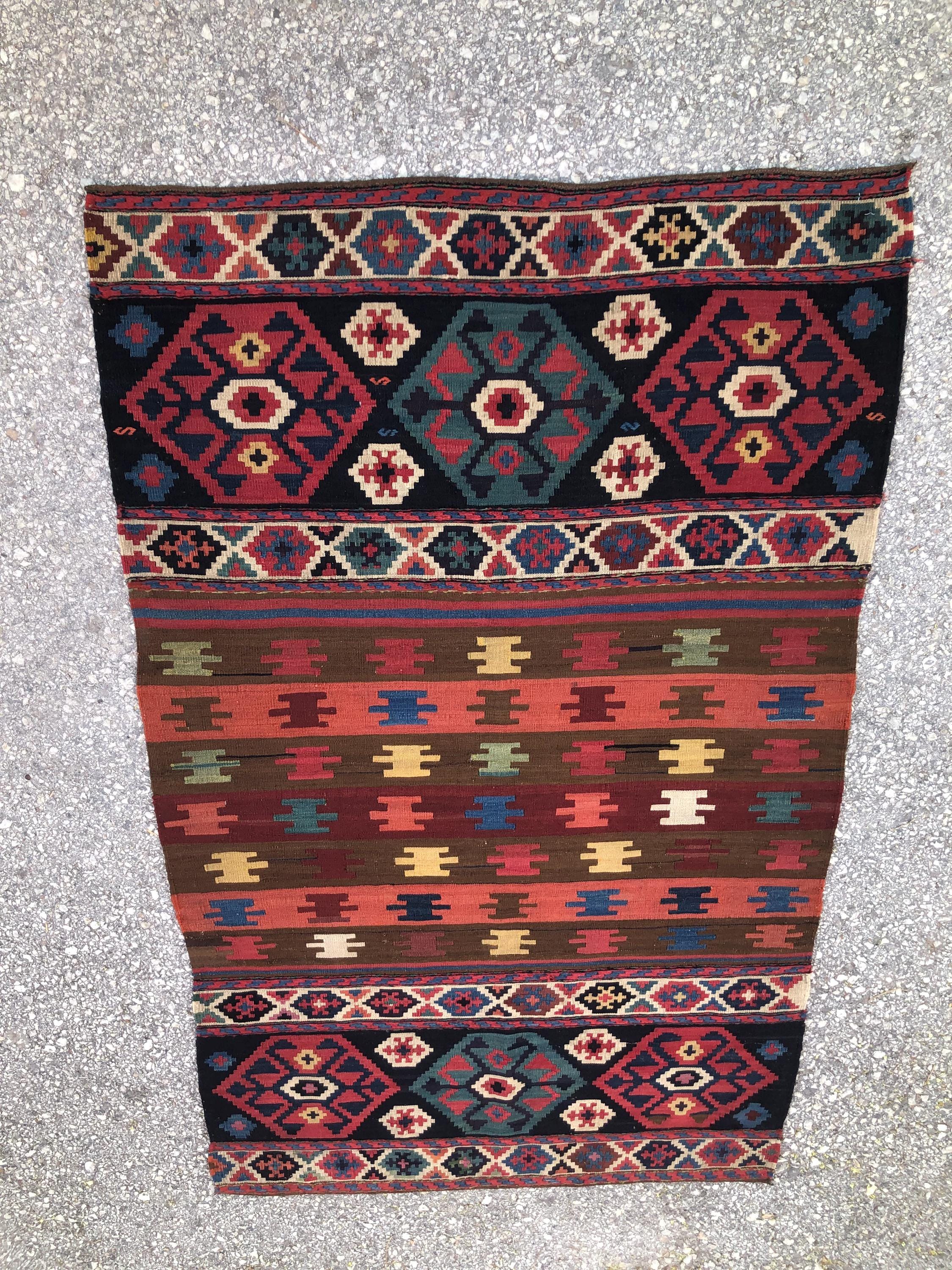 Vintage Kilim Rug, Turkish Wool, Bohemian Area, Geometric Woven, 2.8 x 4.9 ft
