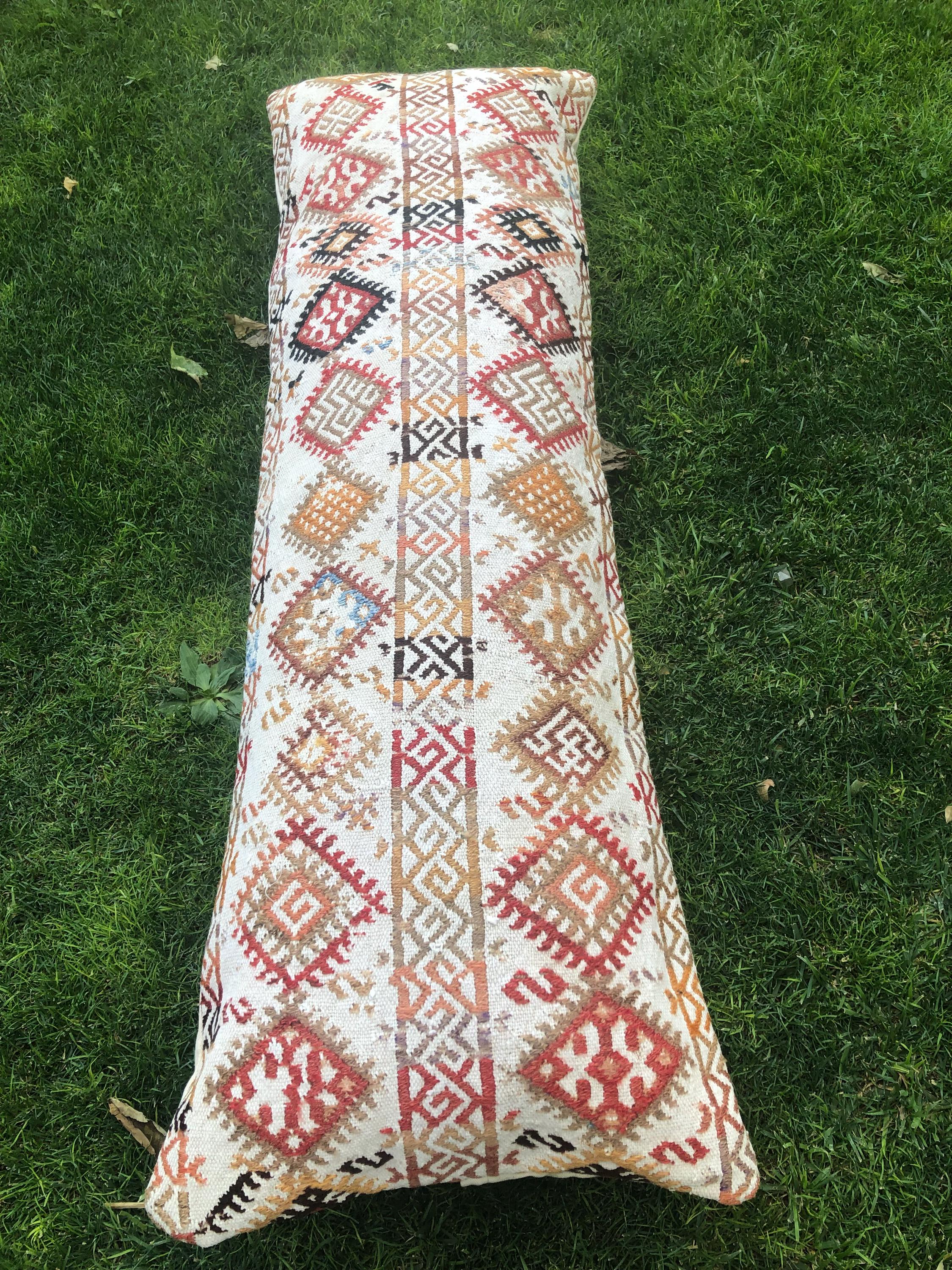 Kilim Lumbar Pillow Cover, Turkish Bohemian Throw Cushion, 16x48