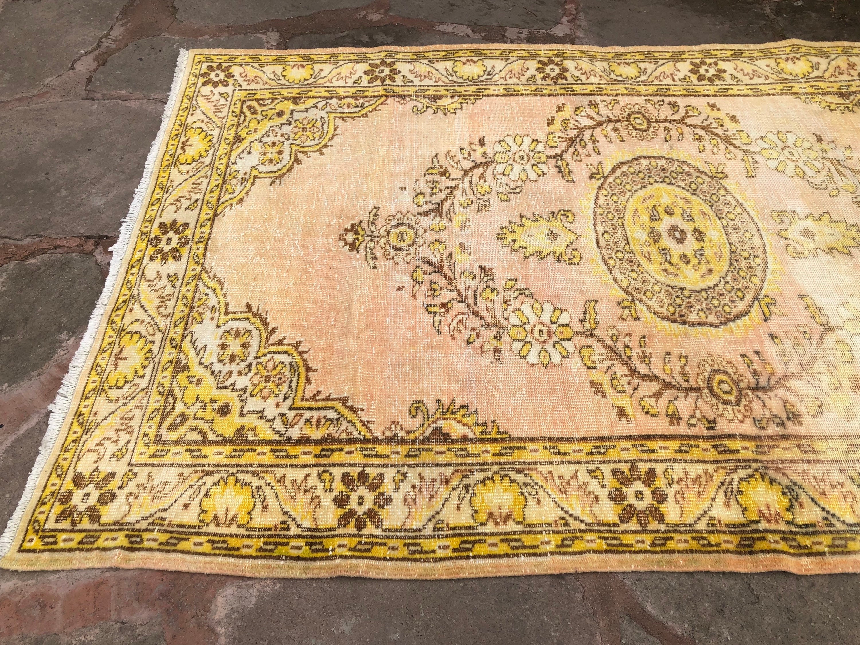 Handwoven Vintage Turkish Oushak Rug - 5.7x9.2 ft Muted Bohemian Area Rug