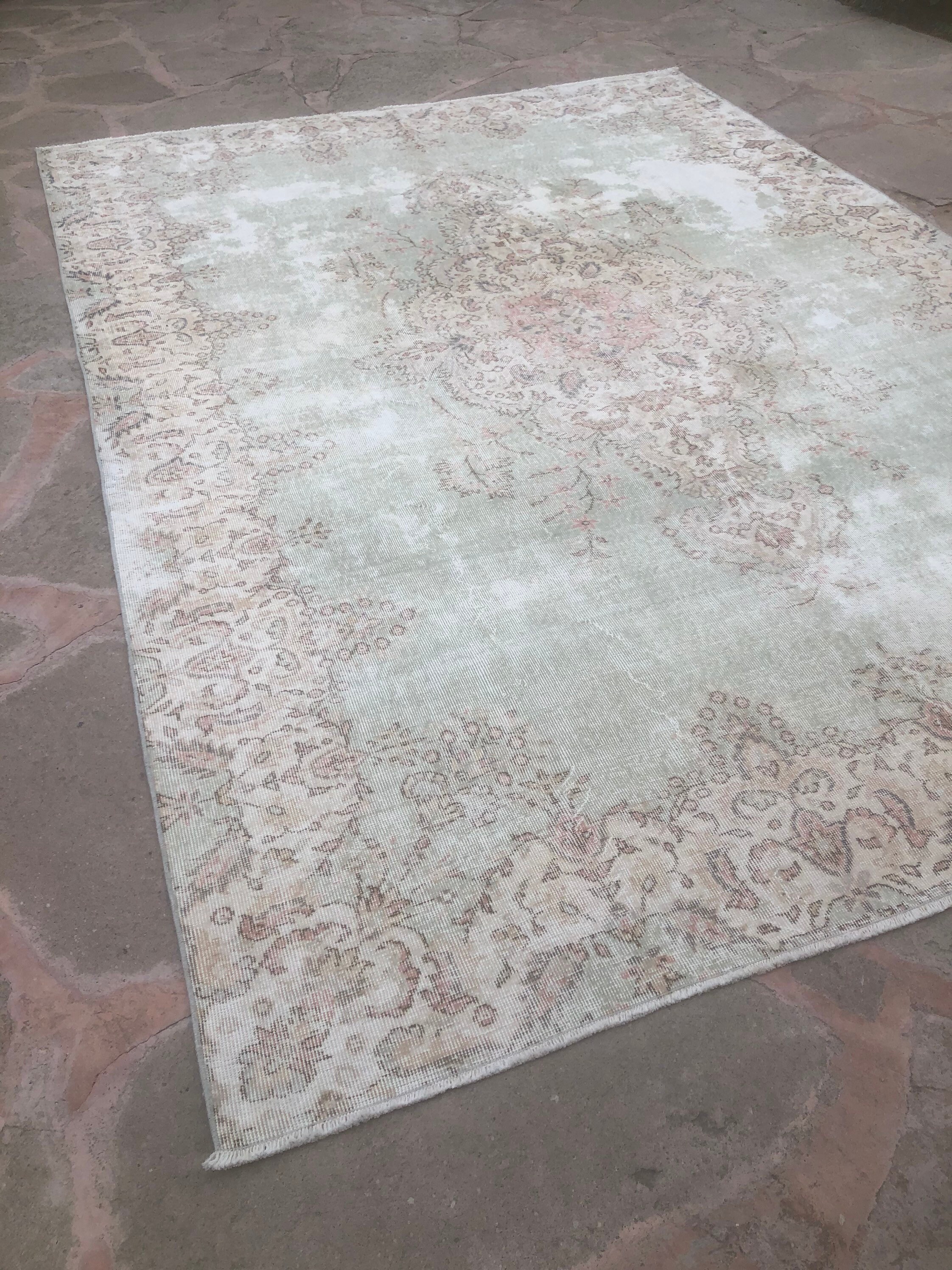 Large Distressed Oushak Rug: Vintage Turkish Wool Area Rug (7’11x11’3)