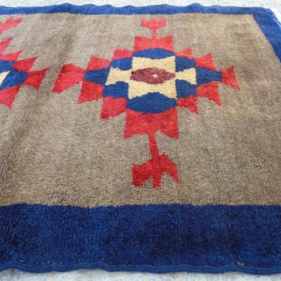 Organic Wool Tribal Small Rug, Blue Brown Color Rug, Door Entrance Unusual  Design Rug, Aztec Design Handmade Wool Rug,  3’1×4’1 / 97x 126cm