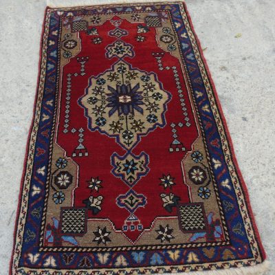 1’9×3’9 / 59×119 cm Turkish Rug, Red, Brown and Blue Colored Rug, Small Bohemian Rug, Bedside Rug, Entryway Rug, Door Mat Rug, Tribal Rug.