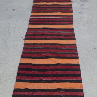 Orange, Black, Red Striped Runner, Turkish Kilim Rug Runner, Bohemian Kilim Rug Runner, Entry & Hallway Oushak Kilim Rug Runner. 2’0x12’3,