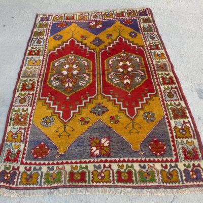 Red Yellow Blue Colored Tuksih Rugs, Wool Oushak Rug, Area Rug, Turkish Oushak Rug, Vintage Oushak Rug, Wool Rug, Turkish Area Rug 3’5 x 4’8