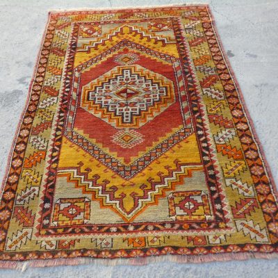 Anatolian Oushak Rug, Area Turkish Rug, Vintage Rug, Red Yellow Turkish Rug, Wool Turkish Rug, Area Oushak Rug, Wool Oushak Rug, 3’4 x 5’4