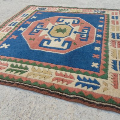 Square Pastel Colored Oushak, Blue Small Rug, Entry Way Rug, Bed Side Rug  3’5 x 3’6 / 110x 107cm