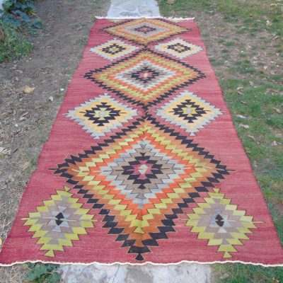 WOWSALE Red Multi-Colored Kilim Rug, Traditional Turkish  Kilim Rug, 4’8 x12’4 /147x 378 cm, Area Kilim Rug