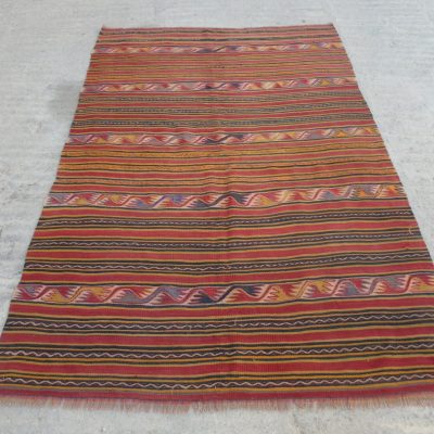 Area Rug, Red Stripes Kilim Turkish Rug, 4’7 x 7’1 /145 x 217 cm, Wool on Wool Rug, office rug, living room rug.