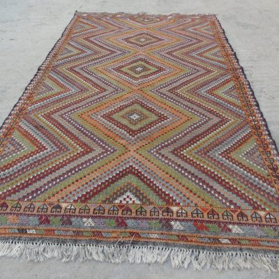 Multi-Colored Kilim Turkish Rug, office rug, Wool on Wool Rug, Living room rug, 5’8 x 10’3 /177 x 314 cm, Area Rug.