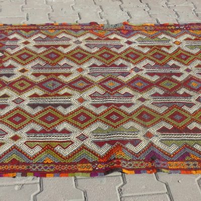 Tribal Vintage Old Turkish Kilim, Decorative Handmade wool on Wool Rare Traditional Nomadic ColorFull Kilim Rug, 3’6×4’9 /110x152cm