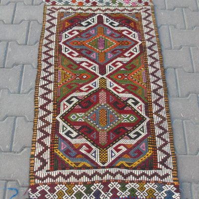 Zili Kilim Colorful Turkish Rug,Wool on Wool Rug, 2’1×3’6 / 66×112 cm, Small Rug