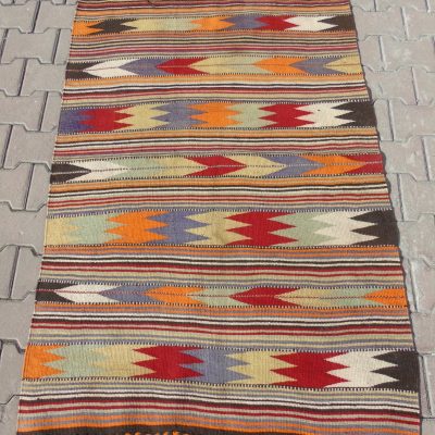 Kilim Rug, 108 x 158cm / 3’5 x5’1, Multi-Colored Tribal Kilim Rug, Turkish Rug, Decorative Rug, Handmade Rug, Wall Rug.