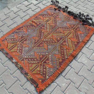 Multi-Colored Zili Kilim RugOffice rug, Vintage Carpet, Living room rug, Area Rug, Bed Room rug 3’4 x 4’4 /104 x 135 cm,