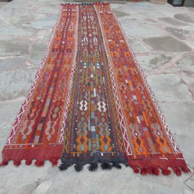 Extra Long Kilim Rug Red-Grayish Blue-Red Wool on Wool Vintage Runner Kilim Rug, Decorative Runner Kilim Rug, 3’9 X 16’0 / 121 X 489 cm