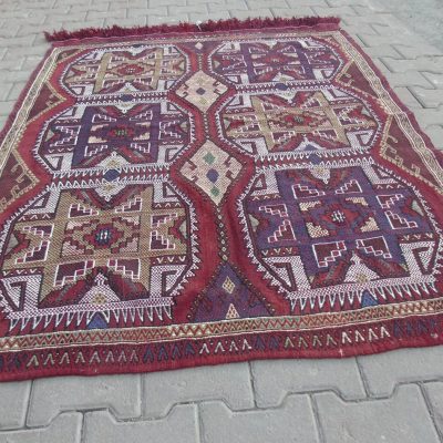 Purple Cherry Red Color Turkish Cicim Kilim Rug, Decorative Rug, Wall Hanging Rug, Vintaga Anatolian Rug, Tribal Rug 4’2 x 5’7/ 130 x 175 cm