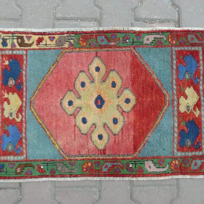 Small Turkish Rug, Bed Side Rug, Decorative Rug, Door Mat Rug, Blue Red Rug, Nomadic Rug, Anatolian Rug, 1’7 x 2’7 / 54 x 84 cm