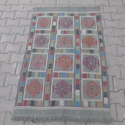 Blue-Grayish Colored Kilim Rug, Decorative Kilim Rug, Vintage Area Kilim Rug, Turkish Kilim Rug, 98 x 147cm / 3’2 x 4’8