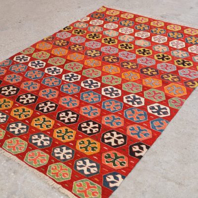 Vintage Multi Muted Colored Turkish Kilim, Unusual Design Bohemian Kilim Rug,  5’1 X 7’6 / 155 X 230 cm Naturel Dyed Kilim Rug,