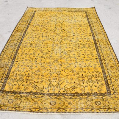 Overdyed Oushak Rug, Ushak Carpet, Living Room Rug, Yellow Turkish Rug, Vintage Oriental Rug, Vintage Eastern Rug, Yellow Oushak Rug 6’0x9’2