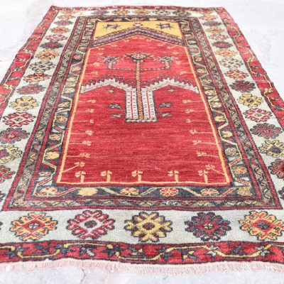 Turkish Prayer Rug, Wall Hanging Rug, Traditional Handmade Rug, Red with Multi Colors Rug, Anatolian  Rug,  3’11 x 6’2 Turkish Prayer Rugs