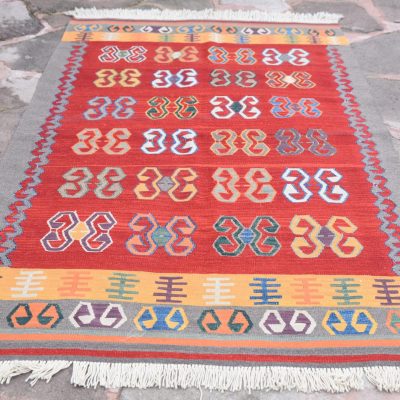 Naturel Colored Red Turkish Kilim Rug, Vintage Turkish Kilim rug, oushak kilim rug, tribal nomadic turkish kilim rug, Vintage Nutarel Kilims