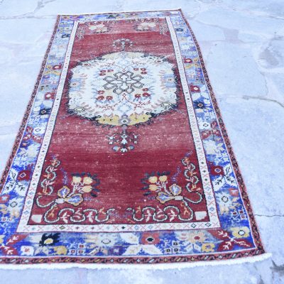 Medallion Oushak Carpet, Vintage Oriental Rug, Anatolian Living Area Rug, Oushak Carpet Rug, Red Oriental Rug,Turkish Decorative Rug 3’4×7’0