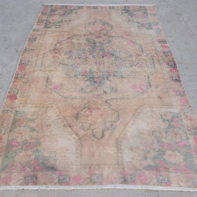 Rustic Oriental Rug, Vintage Turkish Rug, Oushak Area Rug, Pastel Distressed Rug, Turkish Carpet, Oriental Carpet, Oushak Carpet, 4’3×7’6