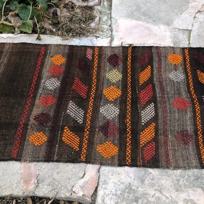 KITCHEN RUNNER Kilim Rug,  Runner Bohemian Chic Runner, Runners, Brown Wool Colored Hallway Kilim Rug, Extra Long Kilim Rug Runner 2’4×17