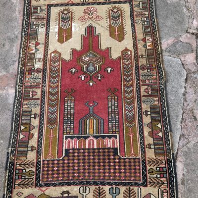 Prayer Rug, Oushak Prayer Rug, Oushak Muslim Rug, Turkish Prayer Rug, Handwoven Oushak Rug, Oushak Area Rug, Anatolian Prayer Rug, 2’8×4’1