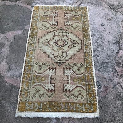 Small Oushak Rug, Turkish Small Rug, Vintage Small Rug, Turkish Door Mat, Oushak Bedside Rug, Handwoven Old Small Rug, Small Rug, 1’10×3’4