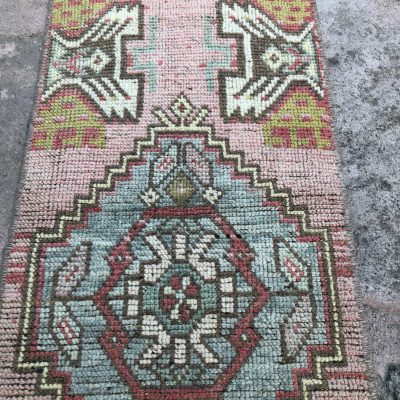 Oushak Small Rug, Pastel Pink Door Carpet Mat Rug, Shoe Mat Rug, Vintage Turkish Mat Rug, Piano Seat Cover Rug, Yastik Oriental Rug, 1’5×3’3