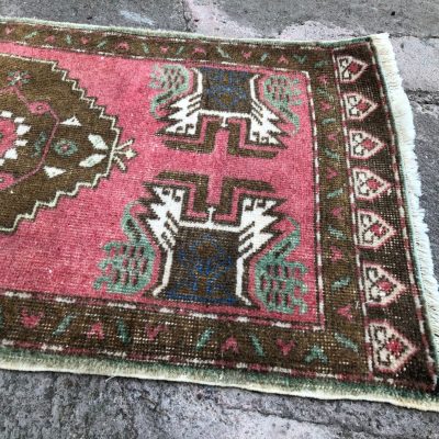 Vintage Door Mat Rug, Oriental Bath Rug, Bedside Oushak Rug, Anatolian Small Rug, Yastik Rug, Floor Mat Rug, Entry Rug, Shoe Mat, 1’9×3’5