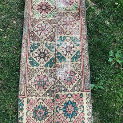 Bohemian Narrow Runner Rug, Oushak Rug Runner, Runner Turkish Rug, Vintage Rug Runner, Hallway Runner Rug, Oriental Runner Rug, 1’9×12’8