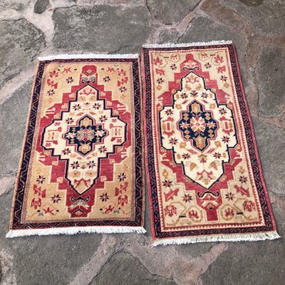 PAIR Small Oushak Rugs. Turkish Small Rugs, Vintage Small Rugs, Door Mat Rug, Shoe Mat Rug, Bedside Rug, Bath Rug, Small Carpet Rug,   Rugs