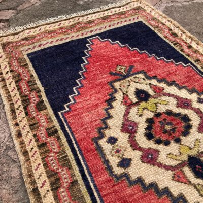 Bathroom Rug/ Small Turkish Rug/ Entrance door mat rug/ entry rug/ Pinkish Red rug/ Bohemian small rug/ blue small rug/ Oushak small rug