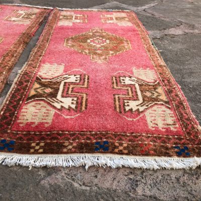 Pair of small Turkish Rugs, Small Turkish Rug, Small Rug, Pair of Bathroom Rugs, Twin Small Rugs, Door Mat Rugs, Vintage Pair Small Rugs,