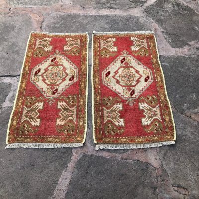 Pair of Small Oushak Rug, Anatolian Oushak Rug,  Small Rug, Small Vintage Rug, Oushak Bedside Rug, Oushak Door Mat, Bath Rug,