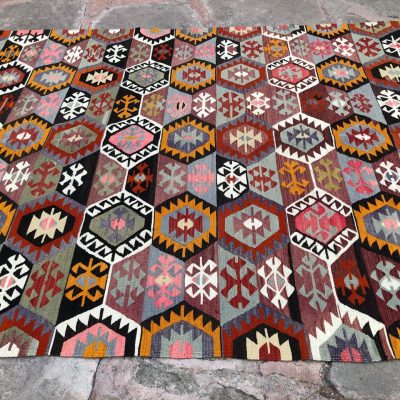 Kilim Rug / Turkish Kilim Rug / Vintage Kilim Rug / Oushak Kilim Rug / Pink Yellow Orange Kilim Rug / Old Anatolian Kilims / Boho kilim