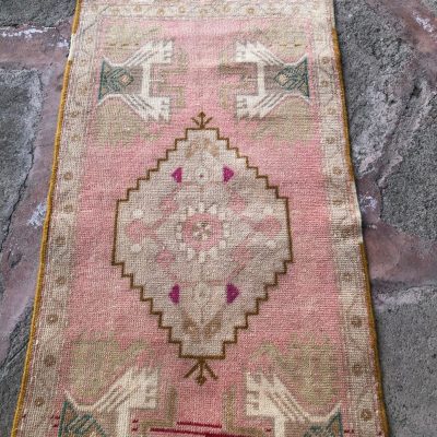 Door Mat Oushak Rug, Small Oushak Rug, Bathroom Vintage Turkish Oushak Rug, Vintage Small Area Rug, Decorative Small Oushak Rug, 1’9 x 3’9