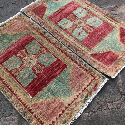 Pair of Small Rugs, Turkish Small Rugs pair, twin small rugs, set of small Rugs, distressed pair oushak rugs, pair of small rugs, pair rugs