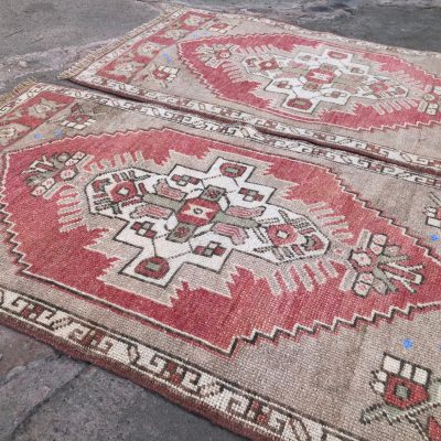 PAIR Small Oushak Rugs. Turkish Small Rugs, Vintage Small Rugs, Door Mat Rug, Shoe Mat Rug, Bedside Rug, Bath Rug, Twin Turkish Small  Rugs