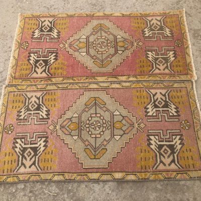 Pair of Turkish Rugs, Set of Two Small Turkish Rugs, Vintage pair of small Rugs, Oriental pair small rugs, Oushak small pair rugs, bathroom