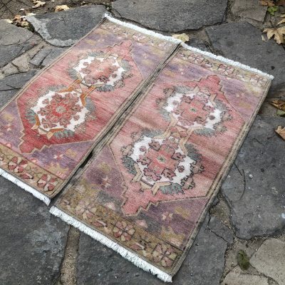 PAIR Turkish Vintage Small Rugs, Oushak Small Rugs, Bedside Rug, Door Mat Rug, Shoe Mat Rug, Vintage Small Rug, Oriental Small Rug, 1’9×3’6