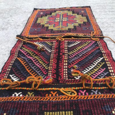 Nomadic Handmade Turkish Kilim Ornamental Saddlebag, Bohomeian Kilim Saddlebag, Multicolored Handmade Saddlebag, 1’7 x 4’7 feet