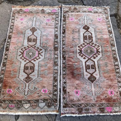 PAIR Of Small Turkish Rugs, A set of Oushak Small Rugs, Bedside Rug, Door Mat Rug, Shoe Mat Rug, Vintage Small Rug, Oriental Small Rug,