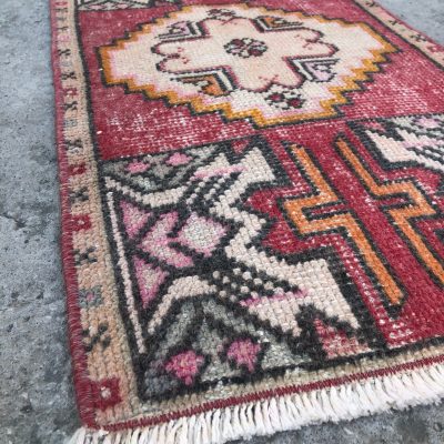 FREE SHIPPING, Small Turkish Oushak Rug, Bedside Rug, Oushak Door Mat, Bath Rug, Handwoven Rug, Woolen Rug, Red Rug, Vintage Rug, 1’7 x 2’10